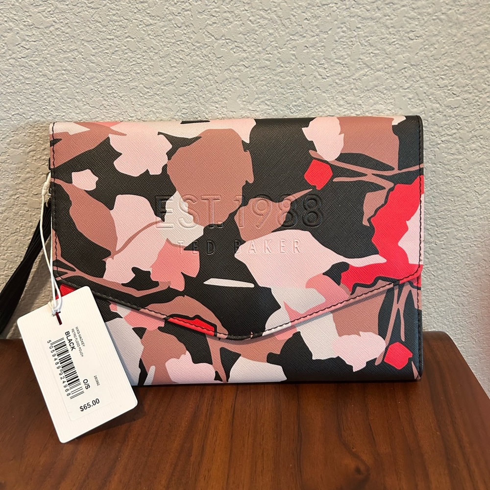 Ted Baker Pink Black Red Floral Camouflage Envelope Clutch